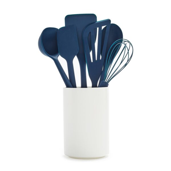 GreenPan Juego de utensilios de cocina de silicona de 6 piezas y soporte, cuchara, espátulas, batidor, cucharón, herrami