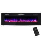 Chimenea Eléctrica Ultrafina de Pared COSTWAY 10166-CYPF 60 Pulgadas 750W/1500W Empotrada con Control Remoto y Temporiza