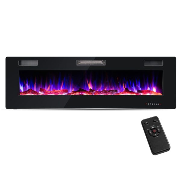 Chimenea Eléctrica Ultrafina de Pared COSTWAY 10166-CYPF 60 Pulgadas 750W/1500W Empotrada con Control Remoto y Temporiza