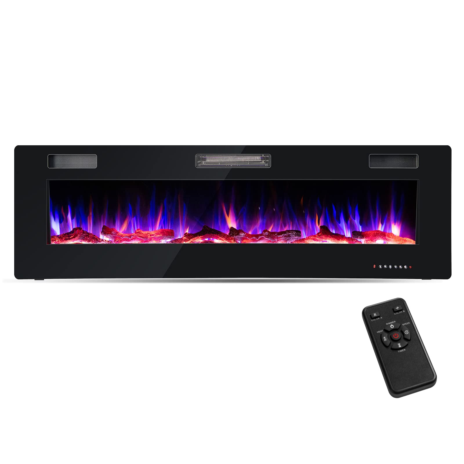 Version 1.0.0 Chimenea Eléctrica Ultrafina de Pared COSTWAY 10166-CYPF 60 Pulgadas 750W/1500W Empotrada con Control Remoto y Temporiza