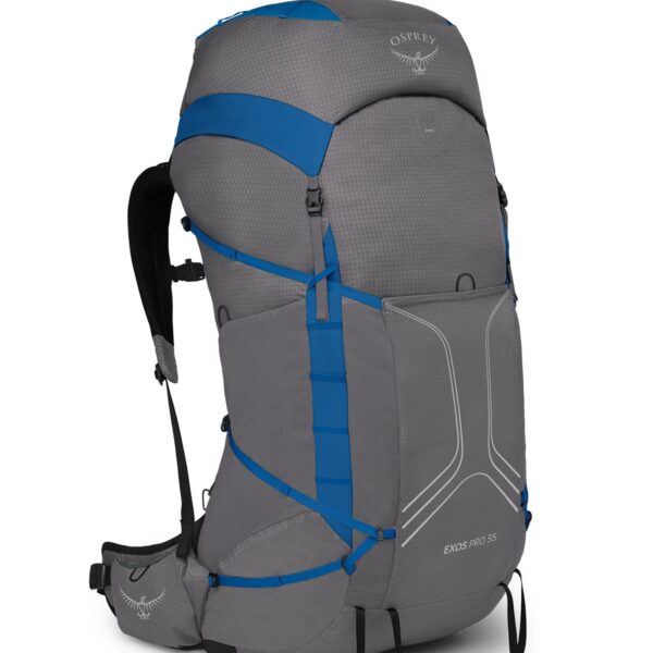 Osprey Exos Pro 55L Mochila de mochilero para hombre, color gris Dale / Agam Blue, S/M