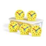 hand2mind Azulejos de fracción de arco iris de plástico + mini reloj engranado para aprender a decir la hora (15 juegos