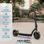 Hover-1 Alpha 2.0 Foldable Electric Scooter with 450W Brushless Motor, 18 mph Max Speed, 10” Air-Filled Tires and 12 Mil