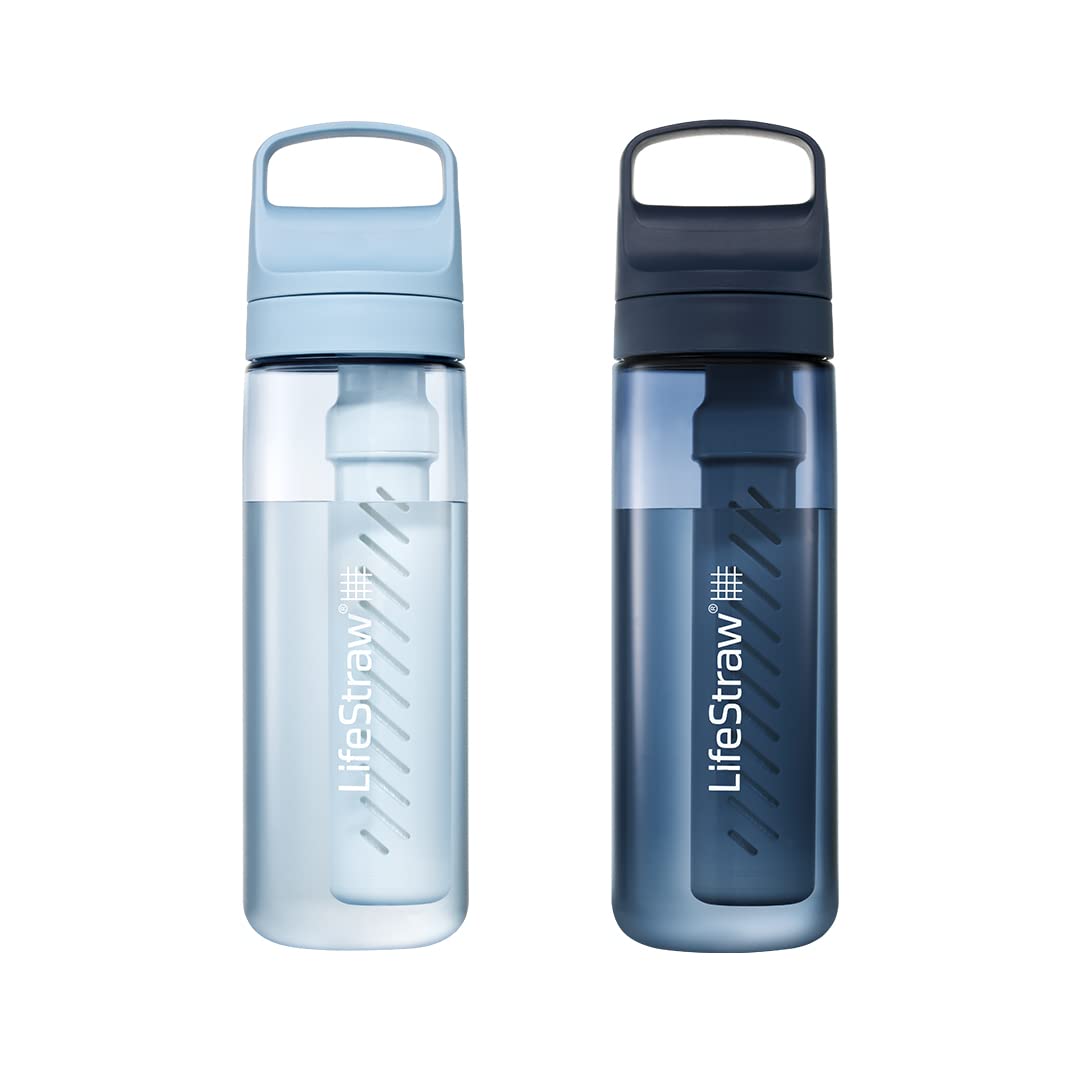 Version 1.0.0 Botella con filtro purificador de agua LifeStraw Go Series LGV42PBA41 paquete de 2 piezas de 22 oz libre de BPA azul isl