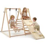 OLAKIDS Gimnasio de Selva Interior 4 en 1 Plegable para Niños Pequeños de Madera Montessori Juguetes de Escalada para Be