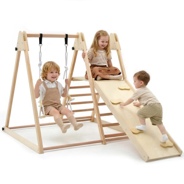 OLAKIDS Gimnasio de Selva Interior 4 en 1 Plegable para Niños Pequeños de Madera Montessori Juguetes de Escalada para Be