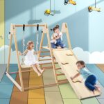OLAKIDS Gimnasio de Selva Interior 4 en 1 Plegable para Niños Pequeños de Madera Montessori Juguetes de Escalada para Be