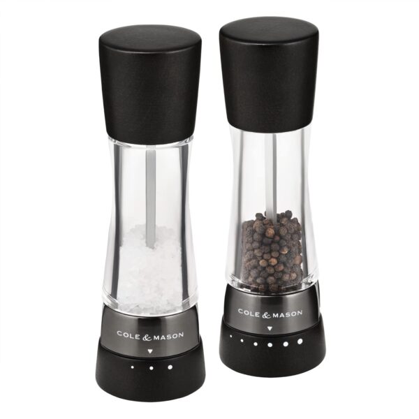 Cole & Mason H332293 Derwent Black Wood Salt and Pepper Mills, Gourmet Precision+, Ajuste de Molienda, Haya Teñida/Acríl