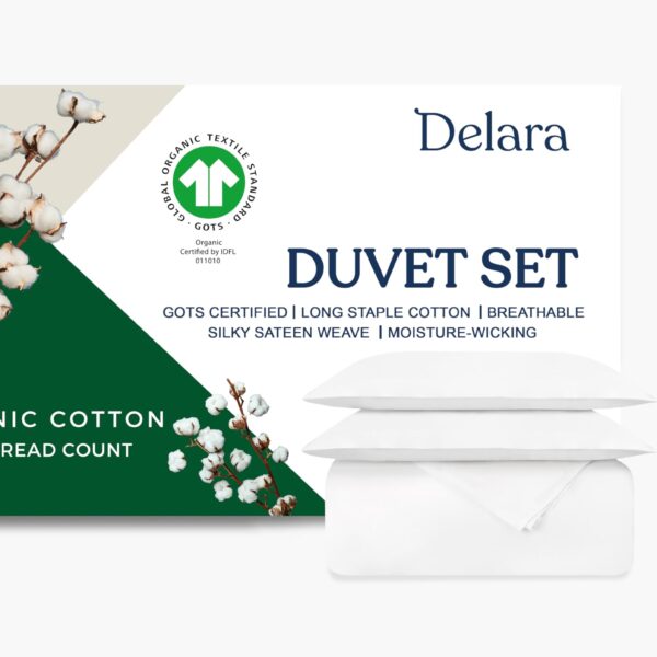 Juego de funda de edredón King algodón orgánico GOTS 400 hilos fibra larga transpirable Delara DELSATDSKING-WHTE blanco
