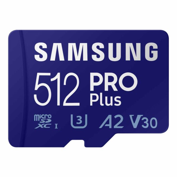 Samsung Tarjeta de memoria microSD PRO Plus + adaptador, microSDXC de 512 GB, hasta 180 MB/s, Full HD y 4K UHD, UHS I, C