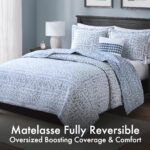 Colcha reversible matelasse botanica Madison Park JLA Home MPS13-501 tamano King Cal King azul 3 piezas