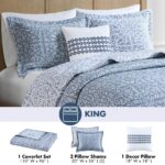 Colcha reversible matelasse botanica Madison Park JLA Home MPS13-501 tamano King Cal King azul 3 piezas