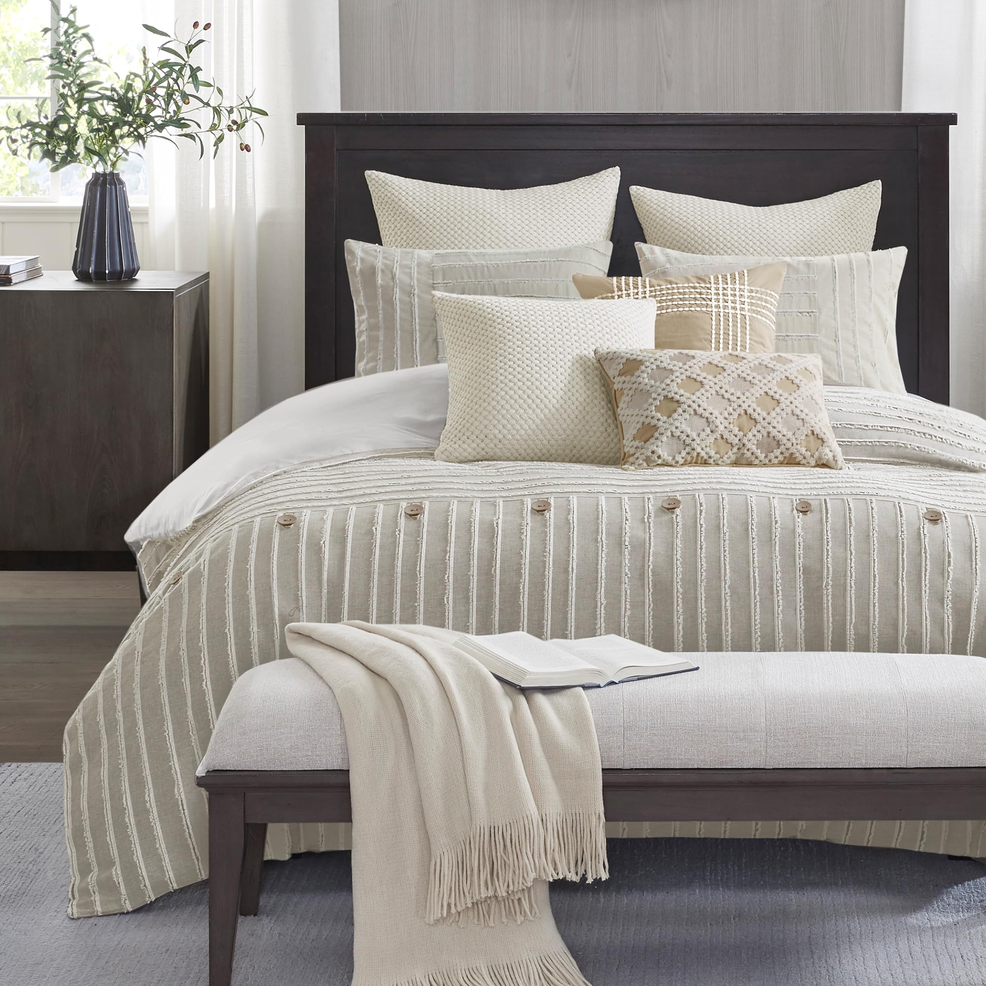 Version 1.0.0 Edredon jacquard rayas boho Madison Park E&E Co Ltd DBA JLA Home MPS10-497 algodon king extragrande con funda extraible