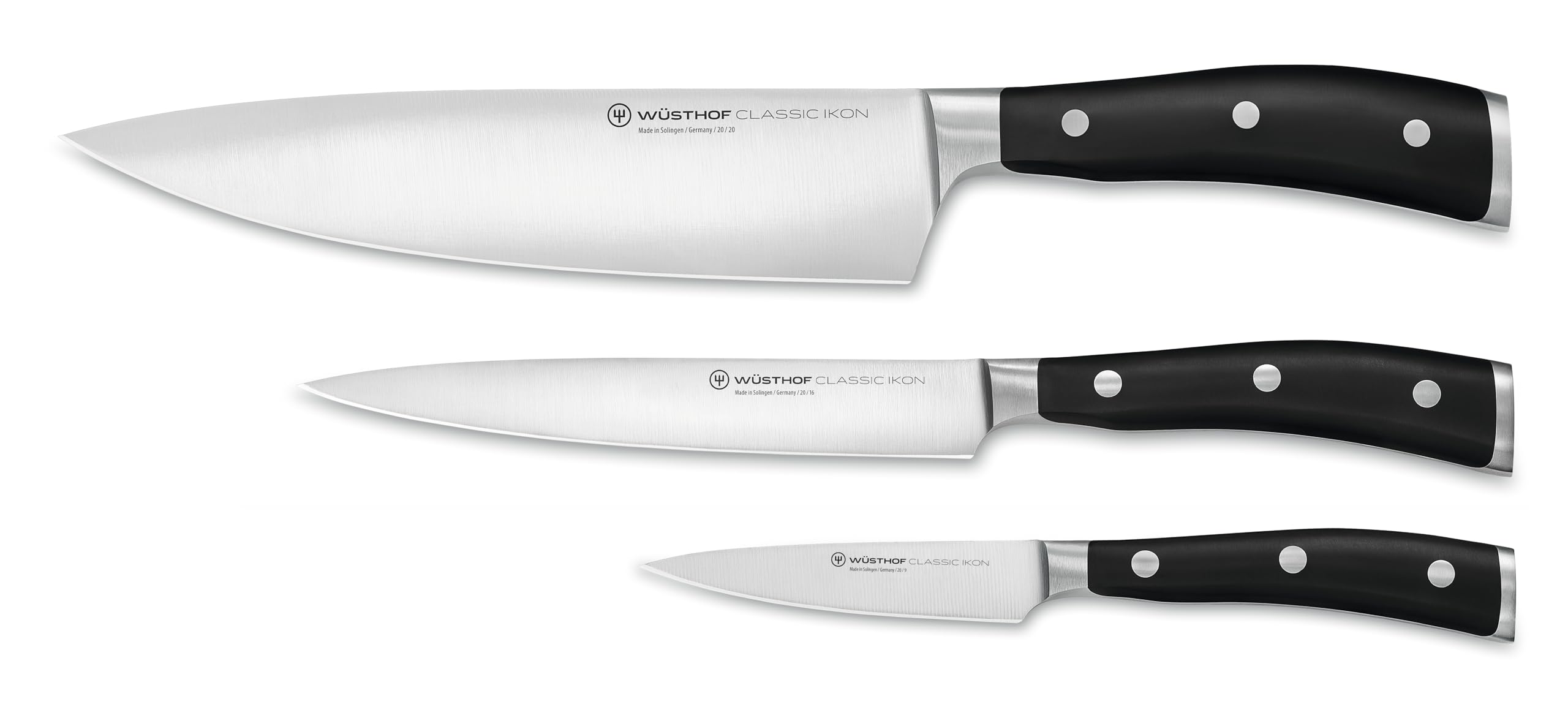 Version 1.0.0 Wüsthof Classic Ikon - Juego de cuchillos de chef de 3 piezas, color negro