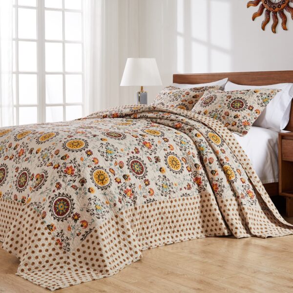 Juego de edredón algodón Greenland Home Fashions Andorra GL-1304AJSK reversible 3 piezas tamaño King Cal King color gris