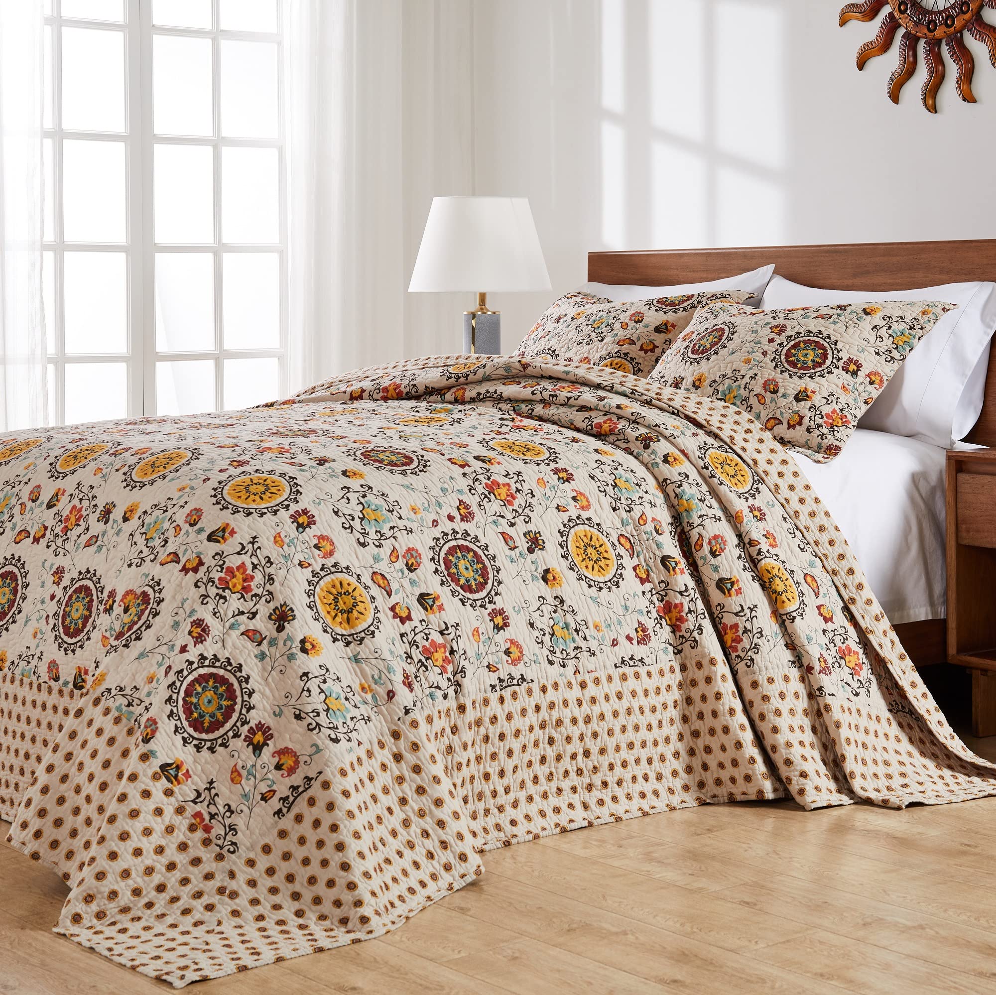Version 1.0.0 Juego de edredón algodón Greenland Home Fashions Andorra GL-1304AJSK reversible 3 piezas tamaño King Cal King color gris