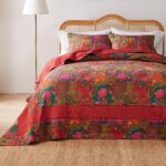 Juego de colcha acolchada Kantha algodón reversible Greenland Home Fashions GL-1304WJSK 3 piezas King Cal King rojo