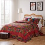 Juego de colcha acolchada Kantha algodón reversible Greenland Home Fashions GL-1304WJSK 3 piezas King Cal King rojo