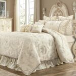 Juego de edredón floral jacquard King Topluxe VCLM-Sevillenew-King 9 piezas albaricoque cremoso con fundas europeas fald