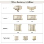 Juego de edredón floral jacquard King Topluxe VCLM-Sevillenew-King 9 piezas albaricoque cremoso con fundas europeas fald