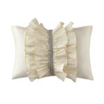 Juego de edredón floral jacquard King Topluxe VCLM-Sevillenew-King 9 piezas albaricoque cremoso con fundas europeas fald