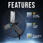 Ventilador de pared oscilante Tornado HI-FAN-30MOWF-A-1P-HEX 30 pulgadas 8850 CFM 3 velocidades 220 W certificado UL uso