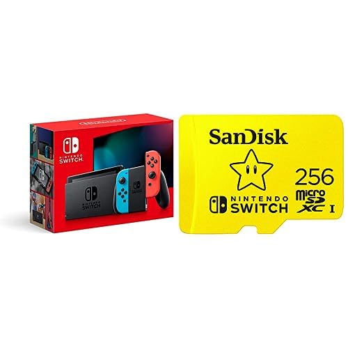 Consola Nintendo Switch Joy Con Azul Neón y Rojo Neón con Tarjeta de Memoria MicroSDXC SanDisk 256GB