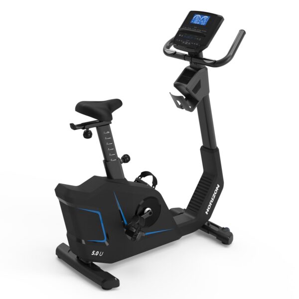 Bicicleta Estática Vertical Horizon Fitness 5.0U resistencia magnética 100 niveles Bluetooth FTMS asiento acolchado marc