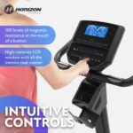 Bicicleta Estática Vertical Horizon Fitness 5.0U resistencia magnética 100 niveles Bluetooth FTMS asiento acolchado marc