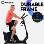 Bicicleta Estática Vertical Horizon Fitness 5.0U resistencia magnética 100 niveles Bluetooth FTMS asiento acolchado marc