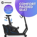 Bicicleta Estática Vertical Horizon Fitness 5.0U resistencia magnética 100 niveles Bluetooth FTMS asiento acolchado marc