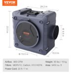 Depurador de aire VEVOR ZHP2301-800 800 CFM filtración 3 etapas MERV10 carbón H13 HEPA uso doméstico industrial y comerc