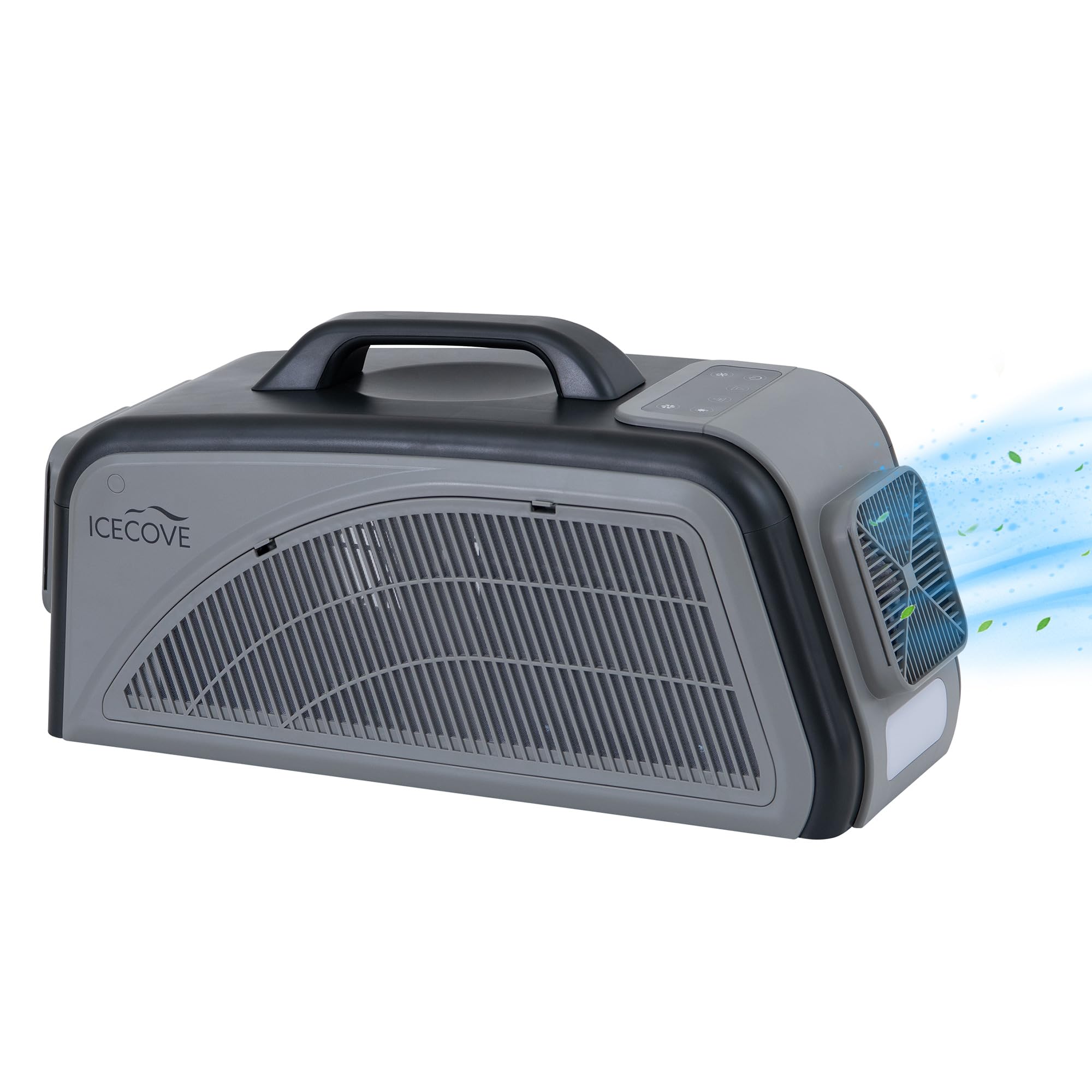 Version 1.0.0 Aire acondicionado portátil para auto y exteriores sunjoy IceCove 2500 BTU 250W 25.5VDC 2 velocidades 3 modos de luz