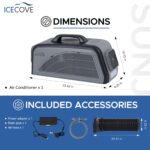 Aire acondicionado portátil para auto y exteriores sunjoy IceCove 2500 BTU 250W 25.5VDC 2 velocidades 3 modos de luz