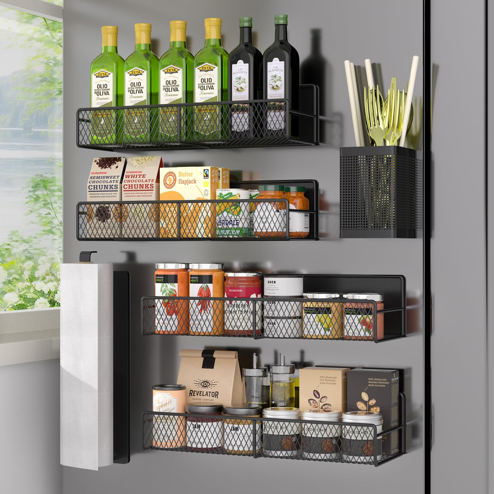 Version 1.0.0 Especiero magnético para refrigerador DTUQYX HM5219 organizador de cocina de metal negro paquete con 6 piezas