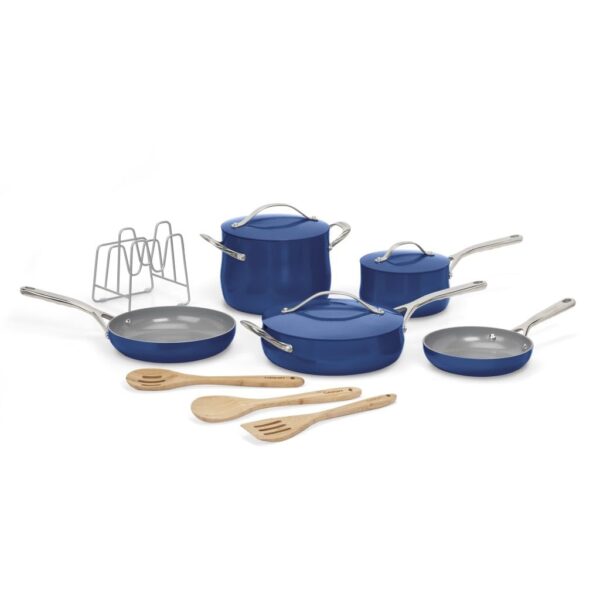 Batería de cocina ollas y sartenes Cuisinart 34C-12SP 12 piezas antiadherente Purelyceramic azul zafiro