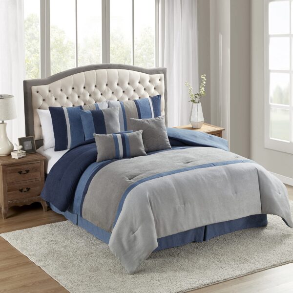 Juego de edredón de gamuza sintética Sweet Home Collection 7 Piece Faux Suede Comforter Set tamaño King color mezclilla