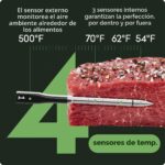 Termómetro digital inteligente inalámbrico para carne CHEF iQ CQ60-3-SET-V2-AM-CA con 3 sondas ultrafinas Bluetooth de r