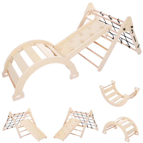 Juego de gimnasio interior para niños pequeños, juguetes de escalada de madera 3 en 1, triángulo plegable para escalada