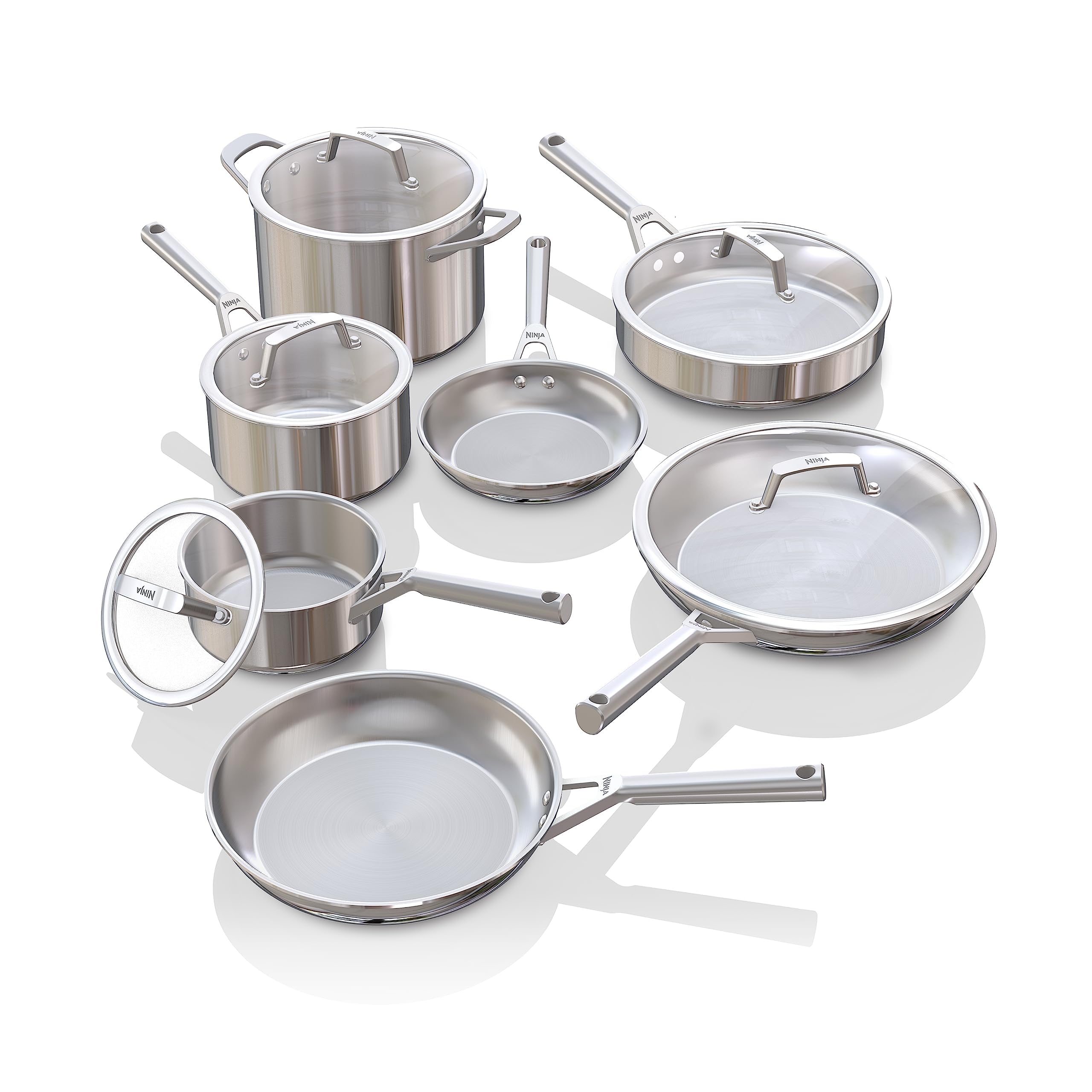 Version 1.0.0 Bateria de cocina juego de ollas y sartenes SharkNinja Ninja EverClad C99012 acero inoxidable tricapa 12 piezas apto par