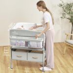 BabyBond Cambiador portátil para bebé con 2 cestas de almacenamiento, cambiador plegable cómoda cambiador de pañales, es