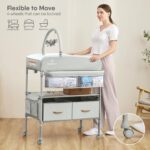 BabyBond Cambiador portátil para bebé con 2 cestas de almacenamiento, cambiador plegable cómoda cambiador de pañales, es