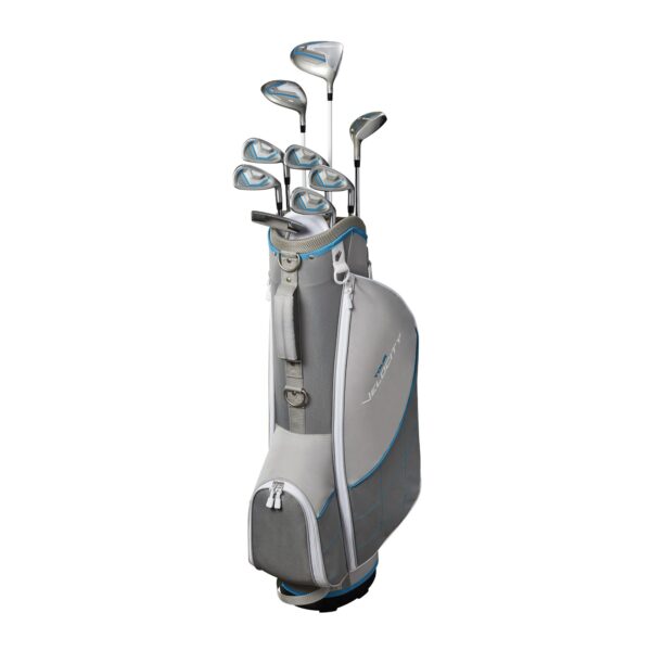 Wilson Tour Velocity - Juego completo de golf con bolsa de soporte, diestro para mujer, flexible para damas, gris/azul