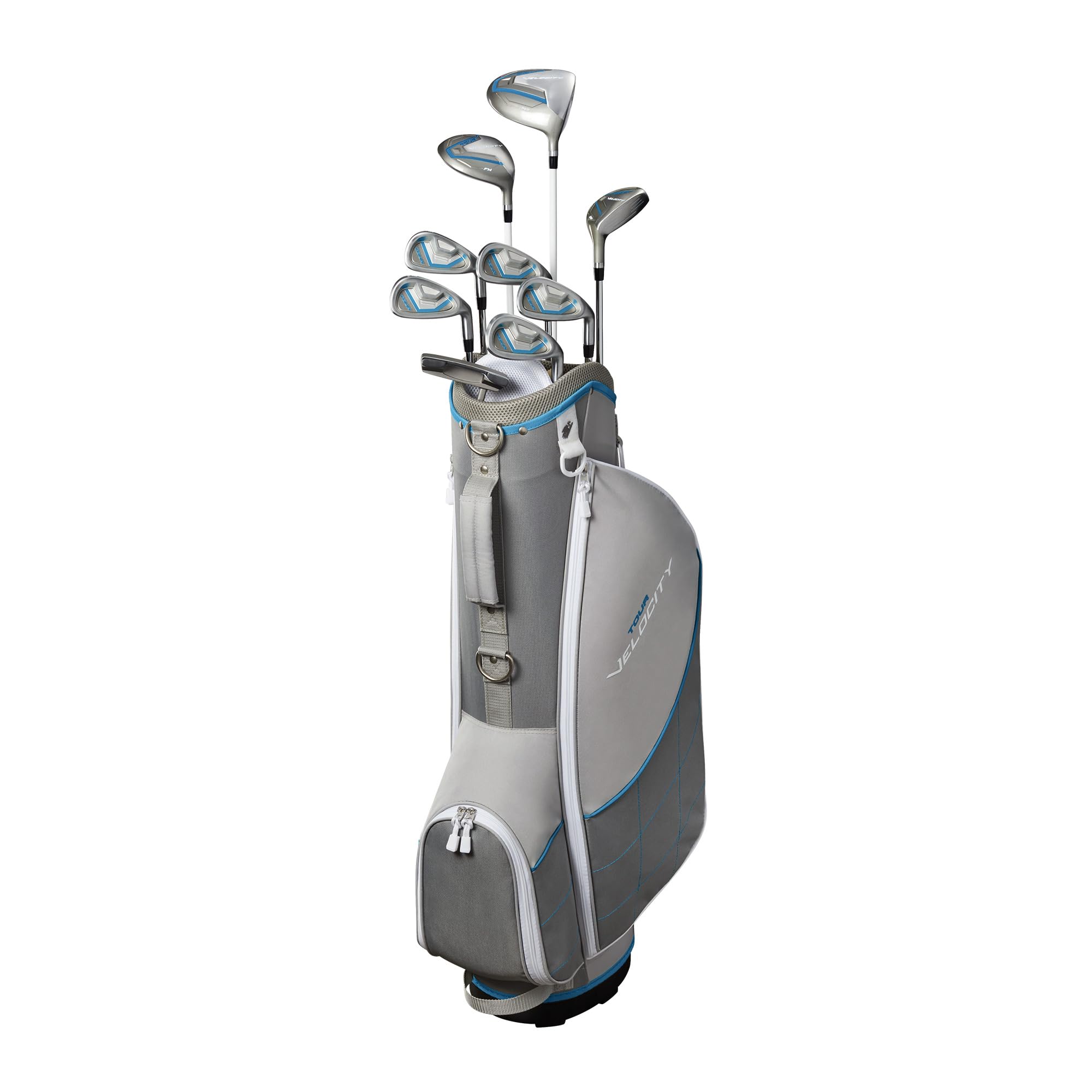 Version 1.0.0 Wilson Tour Velocity - Juego completo de golf con bolsa de soporte, diestro para mujer, flexible para damas, gris/azul