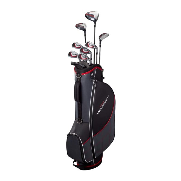 Wilson Tour Velocity - Juego completo de golf con bolsa de soporte, mano derecha para hombre, flexible regular, negro/ro