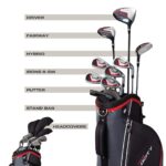 Wilson Tour Velocity - Juego completo de golf con bolsa de soporte, mano derecha para hombre, flexible regular, negro/ro