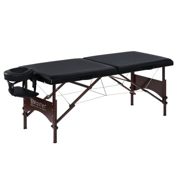 Master Massage Argo - Mesa de masaje portátil de 28 pulgadas en negro con patas de nogal, cama de spa para ejercicio y m