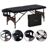 Master Massage Argo - Mesa de masaje portátil de 28 pulgadas en negro con patas de nogal, cama de spa para ejercicio y m