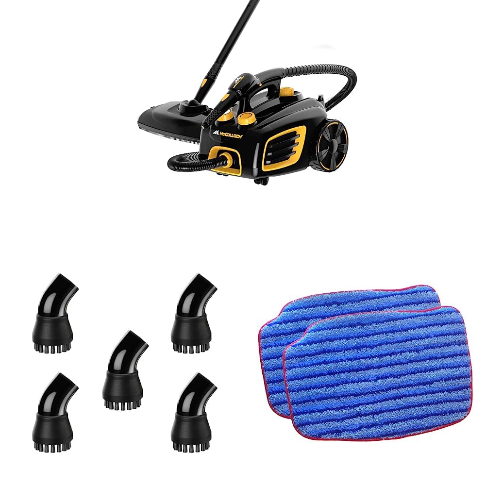 Version 1.0.0 Limpiador a Vapor McCulloch MC1375 con 20 Accesorios Cepillo Nailon A1230 y Almohadilla Microfibra A1375