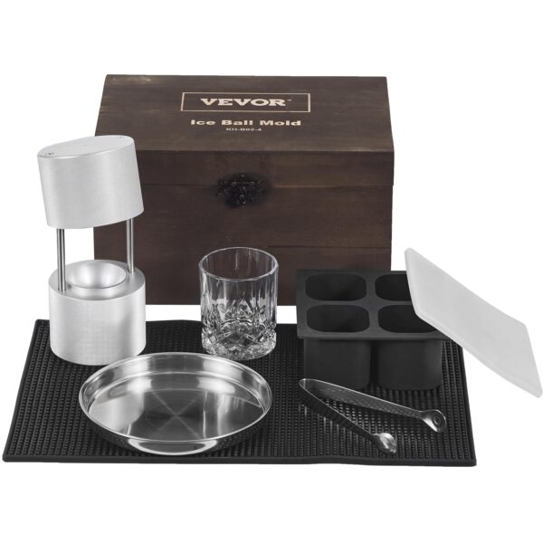 VEVOR Kit de prensa de bolas de hielo, prensa de hielo de aluminio de aviación con molde de bloque de hielo, alfombrilla